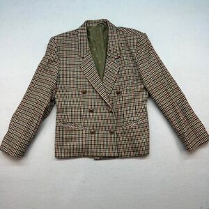 St Michael Vintage Pure Wool Houndstooth Double Breasted Blazer Jacket UK 14